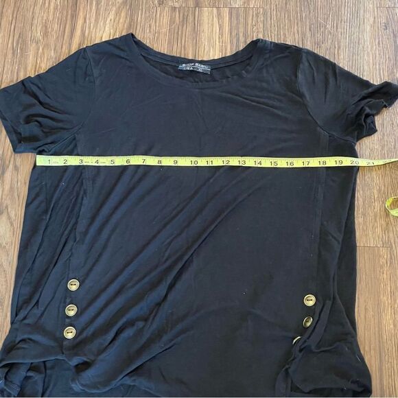 Shop Basic Black Blouse With Gold Button Detail Along Sides Size XL - Picture 3 of 11